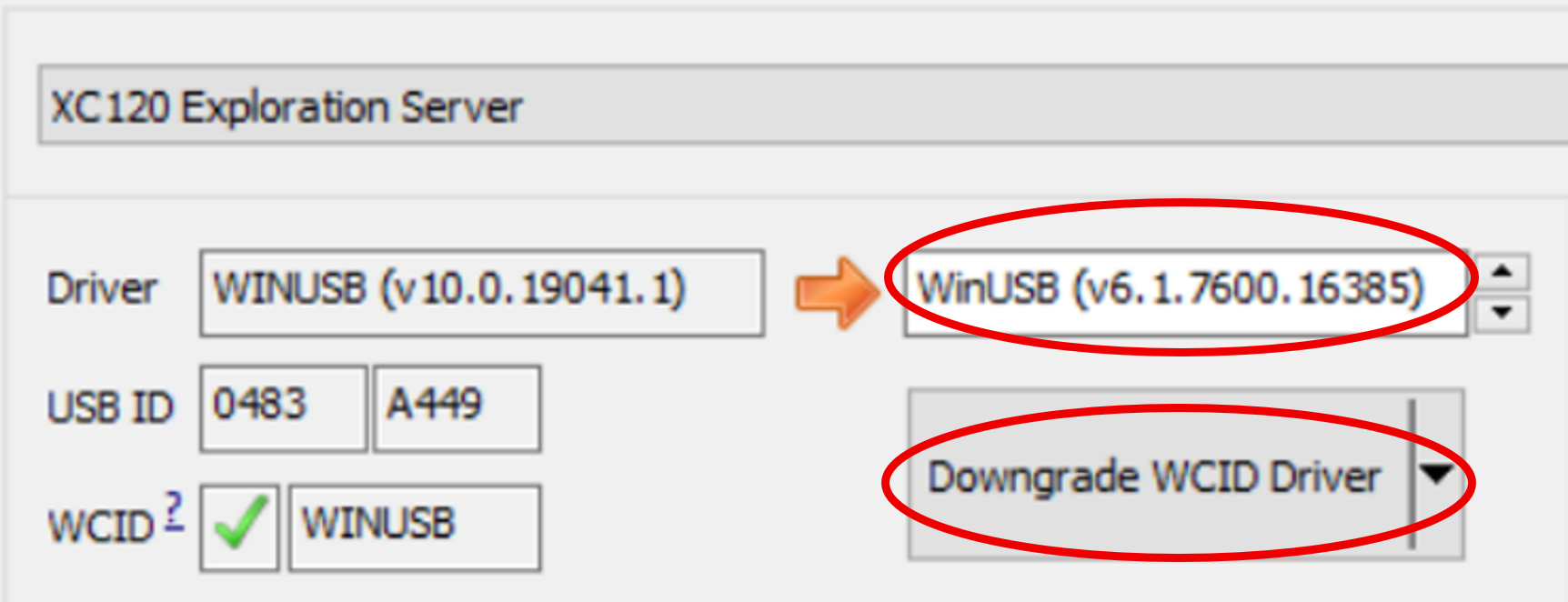 Figure 11 WinUSB driver application/WCID driver change screen