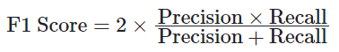 F1 Score = 2 × ((Precision × Recall) / (Precision + Recall))