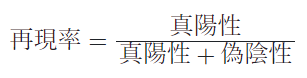 再現率＝真陽性／（真陽性＋偽陰性）